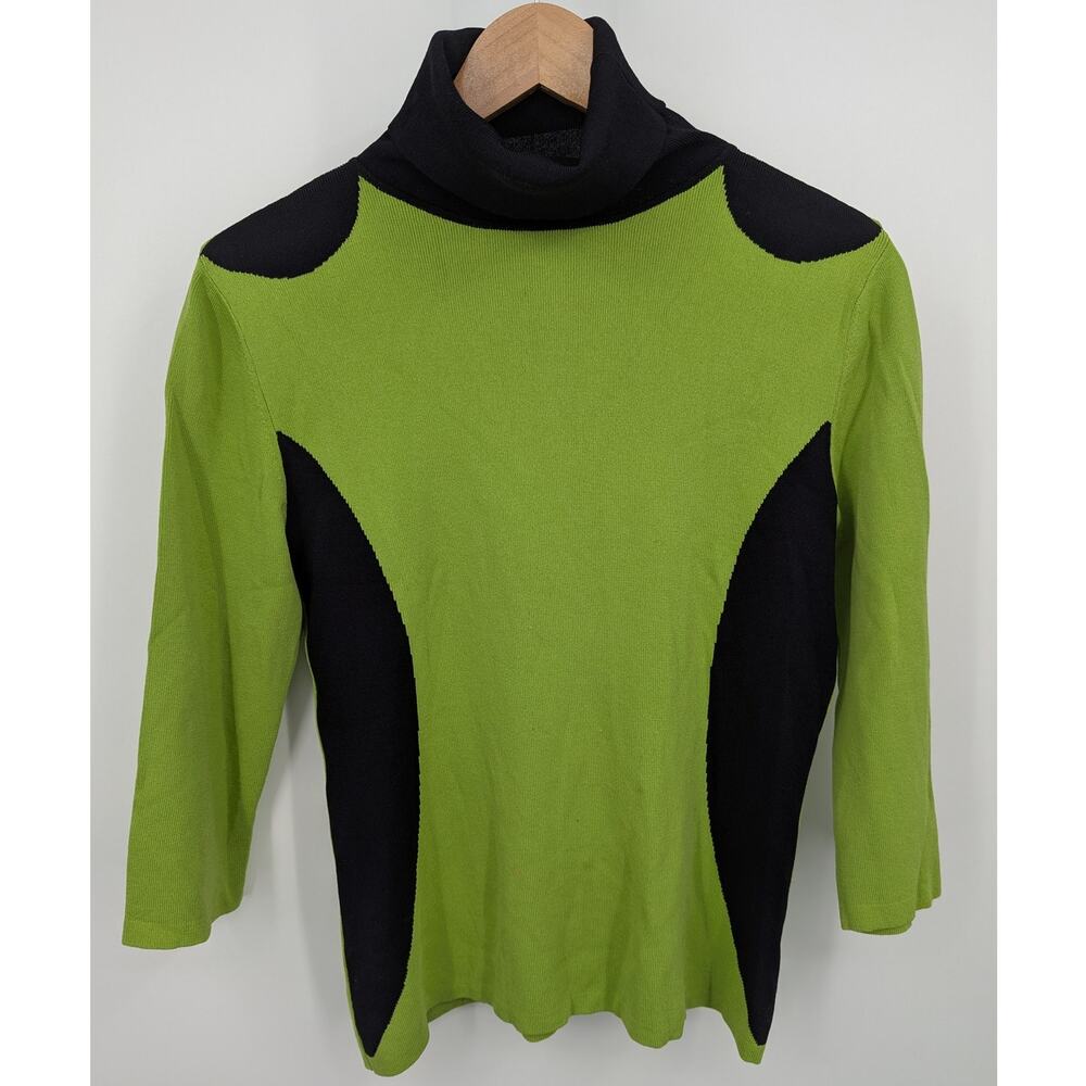 90s Lime Green Black Colorblock Turtleneck Sweater Sz Large Brat Summer Shego